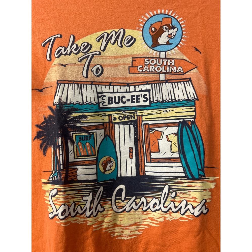 Buc-ee's South‎ Carolina Orange Graphic T-Shirt Youth Large YL Surf Beach Beaver